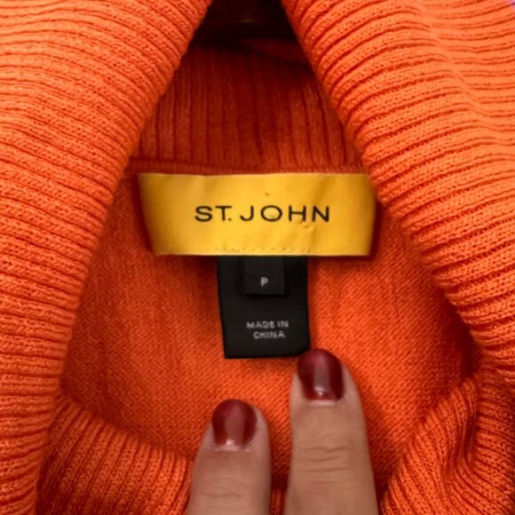 St John Orange Pink Striped Cowl Neck Santana Knit Wool Sweater Size Small - Picture 3 of 6